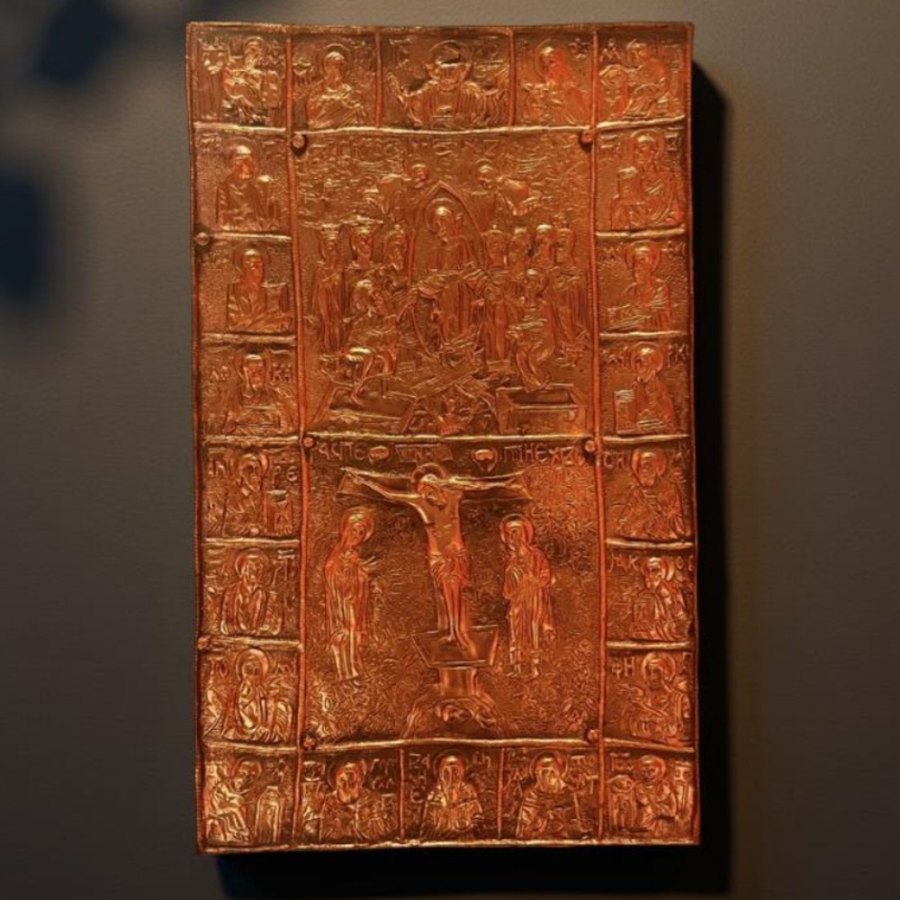 Antique Handmade Copper
Repousse Religious Plaque Greek
Orthodox Wall hanging - Picture 4 of 10